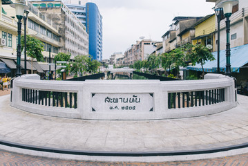 Bangkok, Thailand - 29 April 2020 : Khlong Ong Ang canal and Saphan han bridge at Sampheng and...