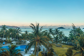 Fototapeta na wymiar a peaceful Con Dao is a Vietnamese island heaven. View of wide landscape from resort.