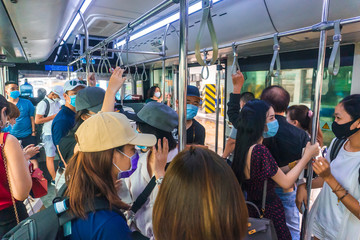 A passenger bus running at Tan Son Nhat Airport (SGN) in Saigon (Ho Chi Minh City), Vietnam.