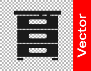 Black Drawer with documents icon isolated on transparent background. Archive papers drawer. File Cabinet Drawer. Office furniture. Vector Illustration.