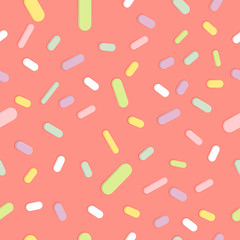 Doughnut glaze with sprinkles seamless pattern, tasty poster design template, vector illustration