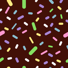 Doughnut glaze with sprinkles seamless pattern, tasty poster design template, vector illustration