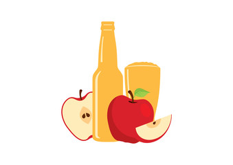 Apple cider icon vector. Fresh apple drink icon vector. Apple cider icon isolated on a white background. Glass and bottle of cider with apples vector. Apple juice icon vector