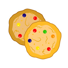 Sweet cookies whith chocolate chip. Tasty round cookies isolated on white background. Vector illustration in flat style.