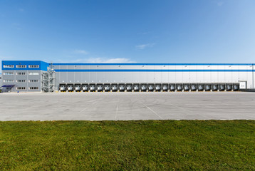 front view of the building of a logistics center or warehouse