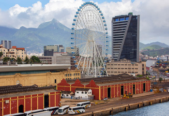 Rio de Janeiro, Brazil, Cruise port. Ferris wheel.
 This is the highest Ferris wheel in Latin America, built in the port area. The wheel height will be 88 m. Name of the RioStar wheel. Sitting in one 