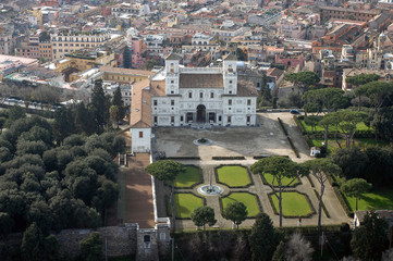 Fototapeta na wymiar aerial view of the historical centre of Rome with villa Medici