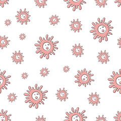 Bacteria and germs pattern, micro-organisms disease-causing objects, bacteria, viruses background. Flat Vector doodle style. Microbes and viruses pattern. Microscopic bacterium backdrop. Corona Virus