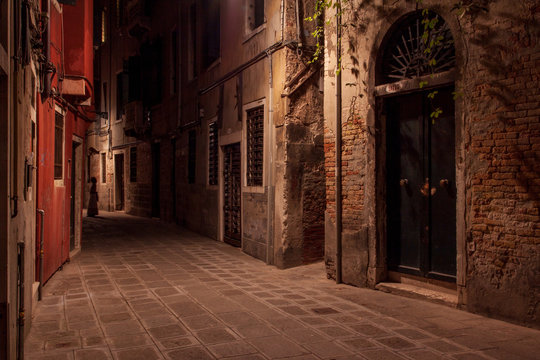 Fototapeta Empty streets of Venice at night. Mystic atmospheres both