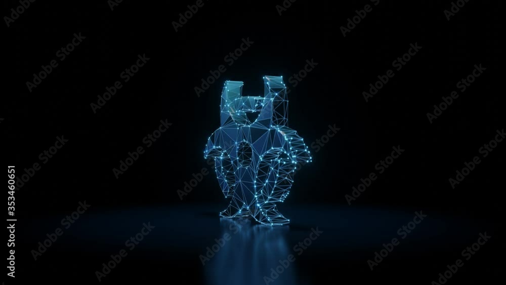 Poster 3d rendering seamless loop 4k rotation wireframe neon glowing symbol of biohazard sign with shining 