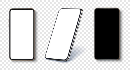 New collection of realistic smartphones at different angles. Smartphone mockup. Cellphone frame with blank display isolated templates. Device mockup separate groups and layers, easily editable