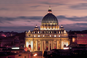  Basilica San Pietro, Saint Peter cathedral in Rome at  sunset, stunning view