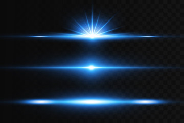 Horizontal flare. Laser horizontal beams, light beams. Bright stripes on a dark background.