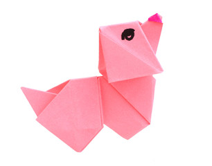 A pink oirgami dog