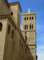 Fototapeta na wymiar Bell tower of the Church of San Gil. Mudejar art, 14th century. Old city of Zaragoza. Spain.