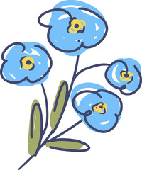 Forget-me-not childish illustration. Tiny blue flowers isolated on white background.
