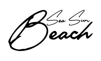 Sea Sun Beach Cursive Calligraphy Black Color Text On White Background