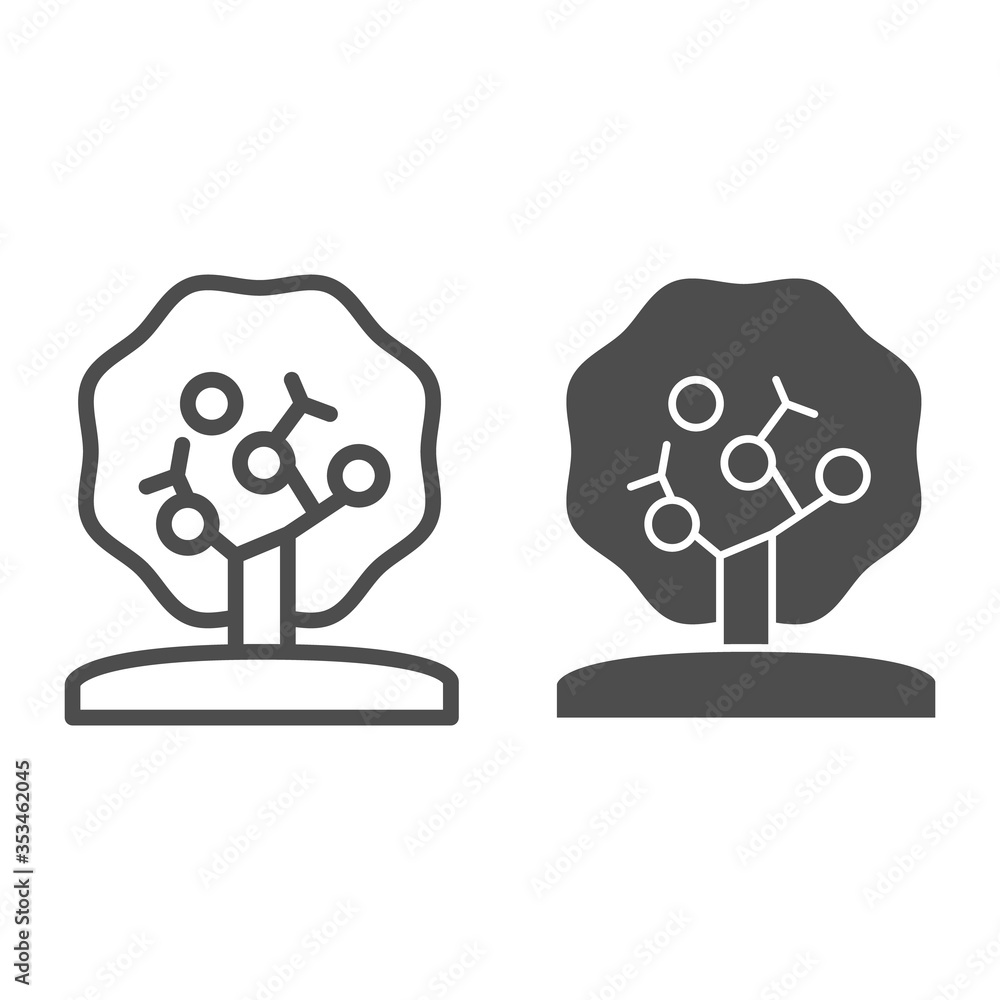 Poster apple tree line and solid icon, nature concept, tree silhouette sign on white background, apple tree