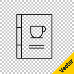 Black line Coffee book icon isolated on transparent background. Vector Illustration.