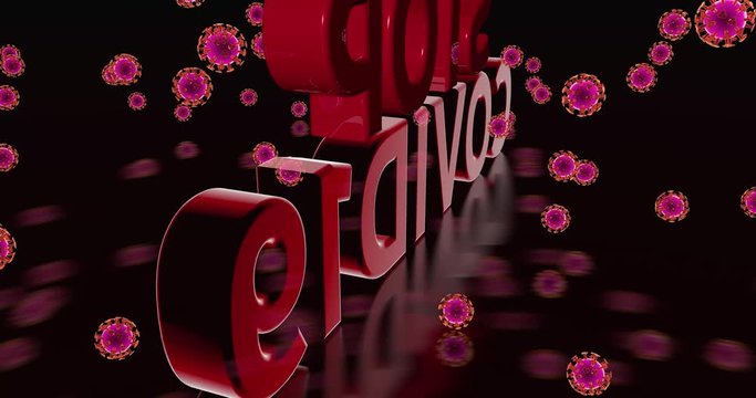 10sec 4K video lettering STOP COVID 19 with Time Freeze Animation dying viruses and different alpha masks for lettering and viruses against black background