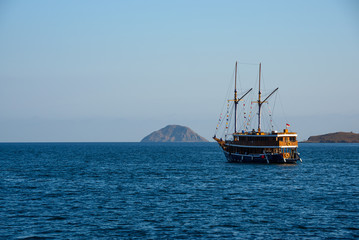 Fototapeta na wymiar Boat anchored near Komodo Island in East Nusa Tenggara, Indonesia