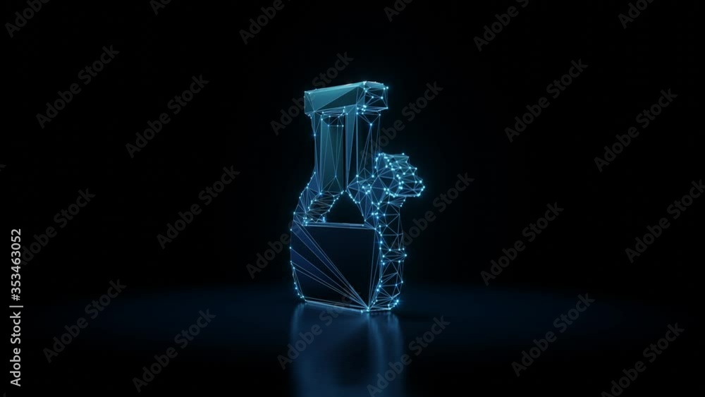 Poster 3d rendering seamless loop 4k rotation wireframe neon glowing symbol of bong with shining dots on bl
