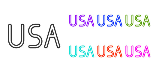 Black line USA label icon isolated on white background. United States of America. Set icons colorful. Vector Illustration.