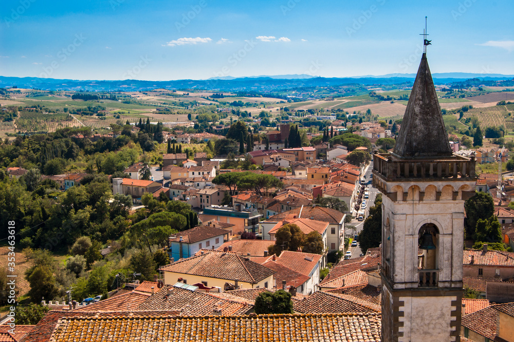 Wall mural aerial view of vinci, city of famous leonardo.