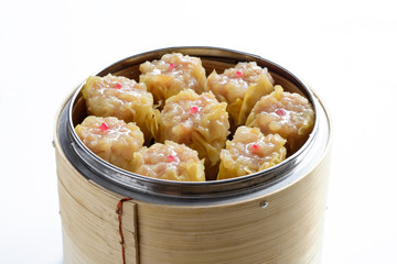 Shumai, a steamed dish dimsum with white background