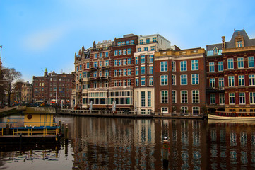 Buildings at one of canal in Amsterdam