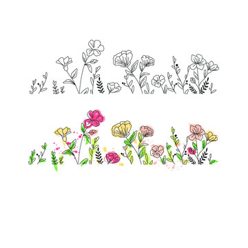 Fiori Vettoriale, Primavera, Fiori Colorati, Fiori bianco e nero, Fiori grafica minimal