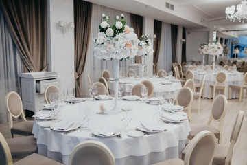 Close up wedding reception table from a vintage restaurant