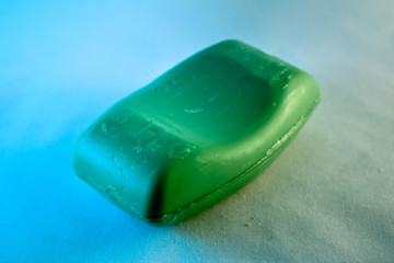 Picture of a color green bath and body soap.