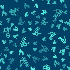 Obraz premium Green line Password protection and safety access icon isolated seamless pattern on blue background. Security, safety, protection, privacy concept. Vector Illustration.