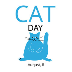 International Cat Day card. Hand written lettering with illustration in cartoon style, cute cats. Cat, Pet concept. I love animals. August, 8. Suitable for poster, banner, campaign, and greeting card