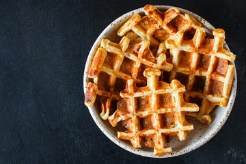 waffles sweet dessert Menu concept healthy eating. food background top view copy space  