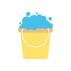 cleaning bucket with soapy water icon, flat style