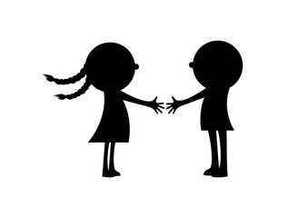 Cute couple kids silhouette icon vector. Little kids in love silhouette vector. Kids couple icon isolated on a white background. Boy and girl friendship vector