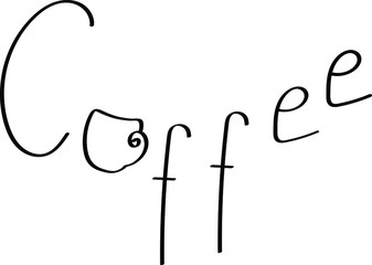 Coffee hand drawn word with cup, lettering for coffee shop. Perfect for coffee shop, cafe menu, logo and other.