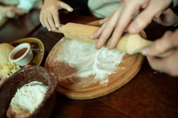 Cooking process. Hands of the cook prepare the dish