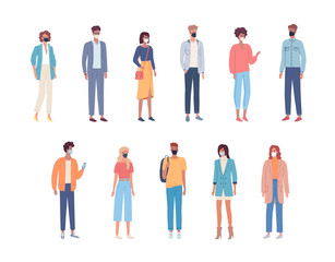 Group of young people in medicine masks vector illustration