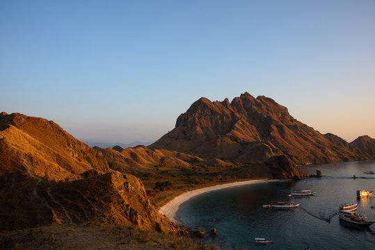 Beautiful view of Padar Island during sunrise at Komodo National Park, East Nusa Tenggara, Indonesia