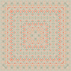 Creative  seamless pattern in oriental style. Square ornament for scarves, pillows, for printing on fabric or paper. Frame. Ribbons.
