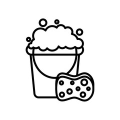 bucket with soapy water and sponge, line style