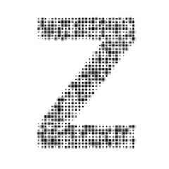 The capital letter Z is evenly filled with black dots of different sizes. Some dots with shadow. Vector illustration on white background