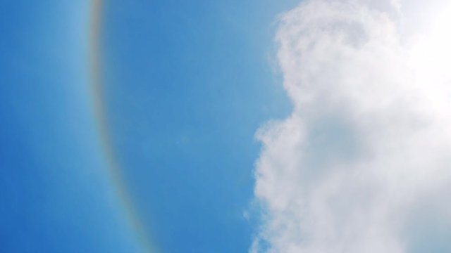 A beautiful rainbow halo around the sun on behind the clouds - wide