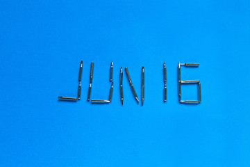Happy fathers 'Day inscription with screwdrivers on a blue background, top view, flat layout, fathers' Day.