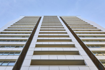 facade of a modern building, looking up in perspective