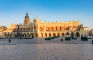 Fototapeta na wymiar Krakow, Poland, Cloth Hall on the Main Square in the morning sunlight