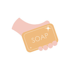 hand holding a soap bar icon, flat style